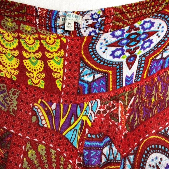 Retro Earthbound Trading Co. Boho Red Print Wide Leg Maxi Split Skirt Size M - Picture 5 of 7
